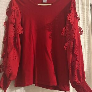 Chico's Red Lace Sleeve Blouse